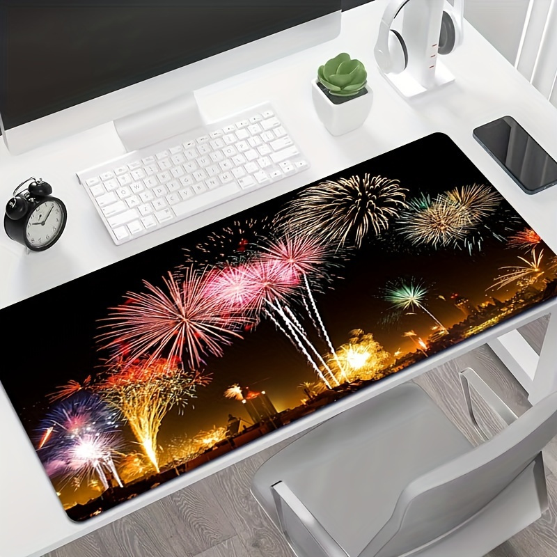 

Oversized Mouse Pad Fireworks Night Scenery Illustration Mouse Pad Office Computer Desktop Pad Non-slip Gaming Keyboard Pad Lock Edge Mouse Pad