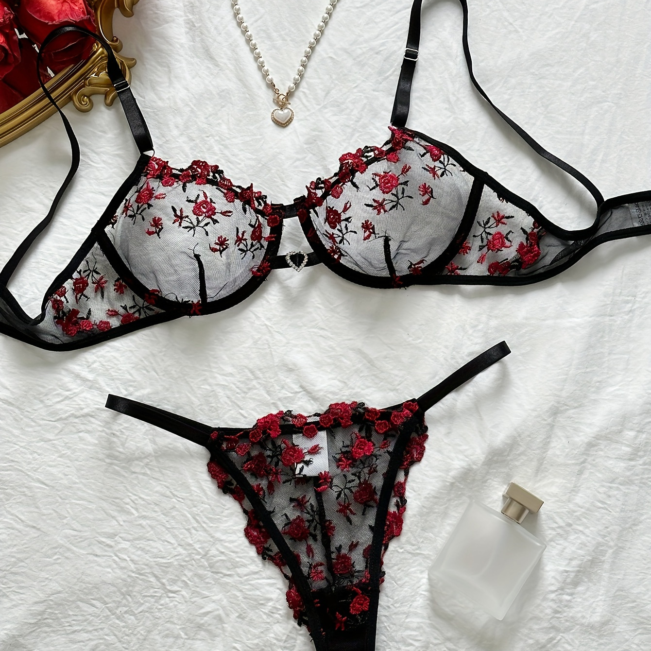 Women's Sexy Floral Lace Lingerie Set Strappy Criss Cross - Temu