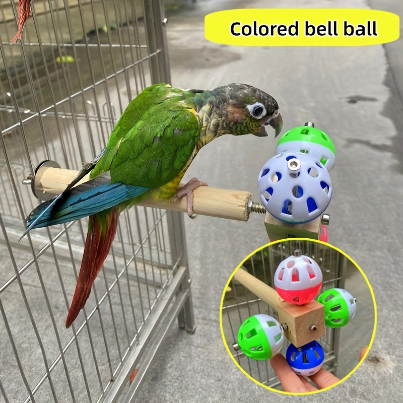 

1pc Bird Toy Colorful Bell Ball, Wooden Stand Rod Parrot Gnawing Molar Toy, Bird Bite And Play Toy