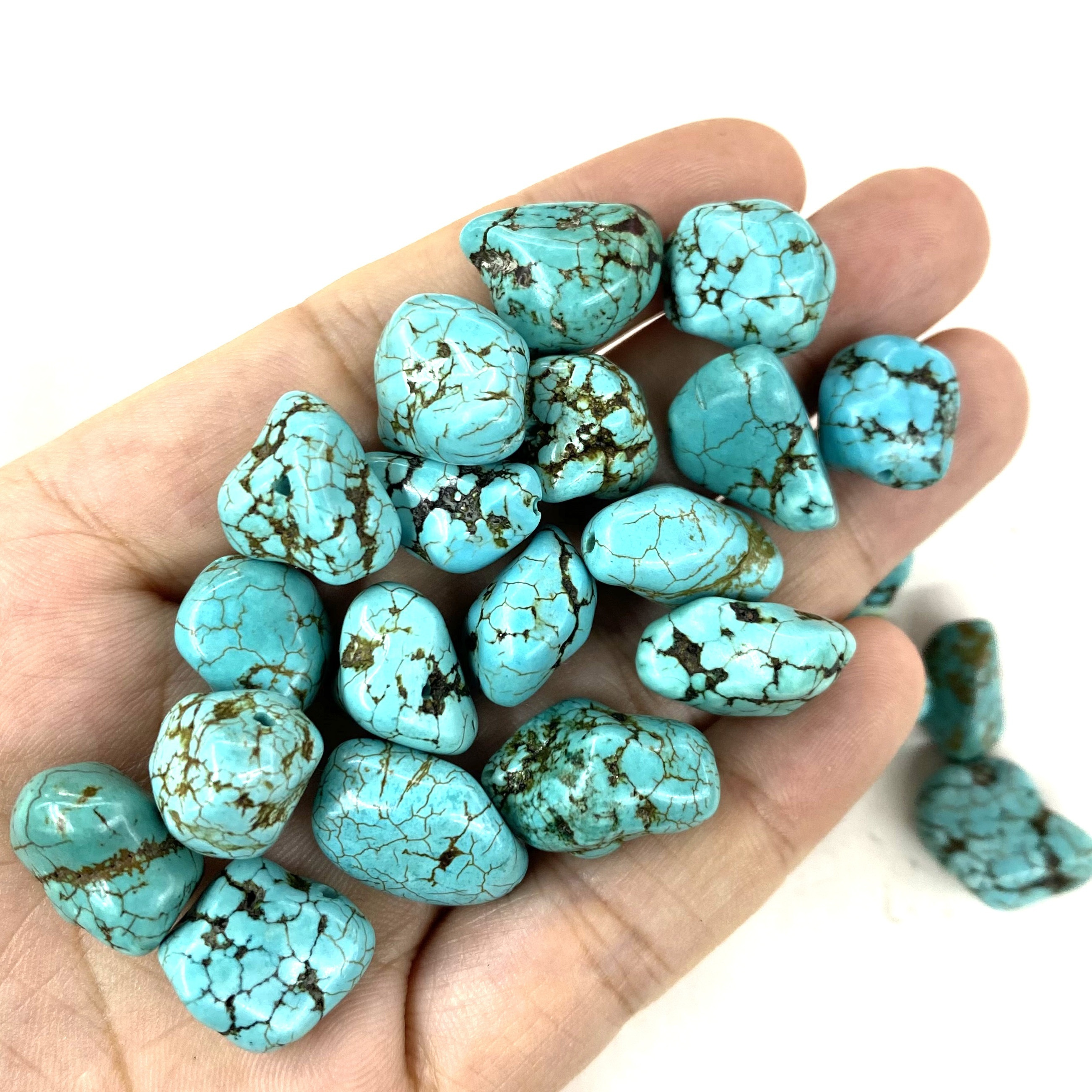 

10pcs Natural Blue Turquoise Stone Beads Perfect For Necklace Bracelet - Jewelry Making Accessories