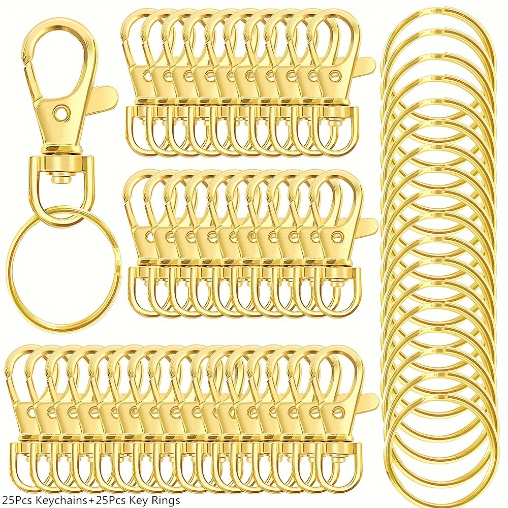 

50pcs Keychain Clip And Keychain Ring Metal Lobster Claw Clasps With Keychains Keychain Accessories Diy Crafts Making, With 25pcs Key Chains And 25pcs Key Rings (35mm)