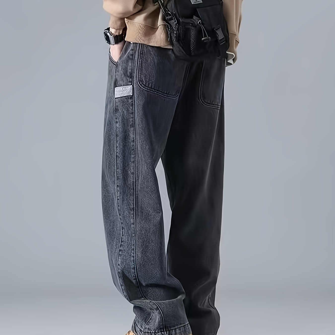 

Men's Stylish Vintage Style Loose Solid Cargo Pants With Pockets, Causal Breathable Straight Leg Men's Bottom Clothing For Spring Fall Outdoor Activities
