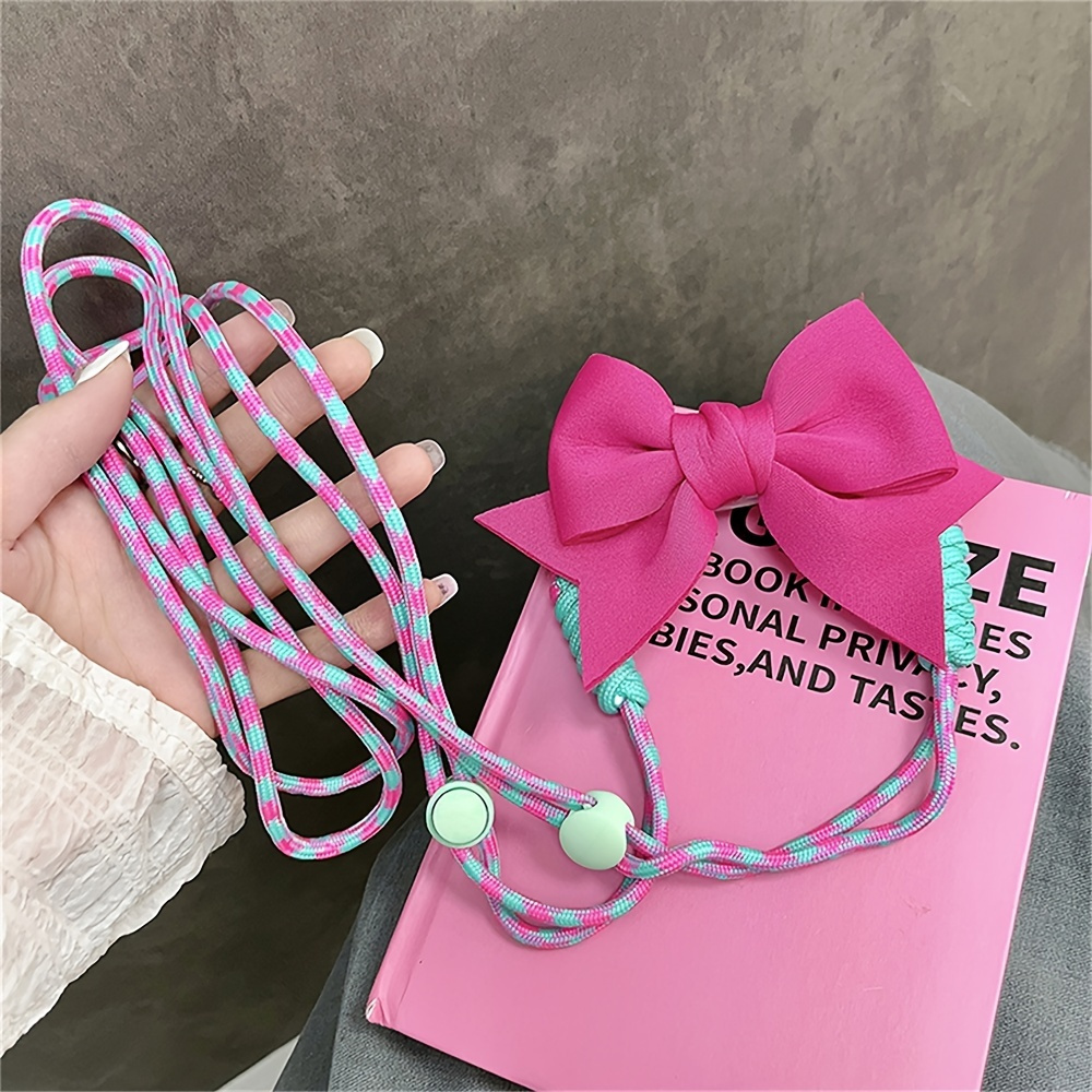 

Cute Hot Pink Bowknot Phone Clip Adjustable Crossbody Lanyard Strap Phone Bracelet Anti-lost Lanyard Jewelry Girl Woman