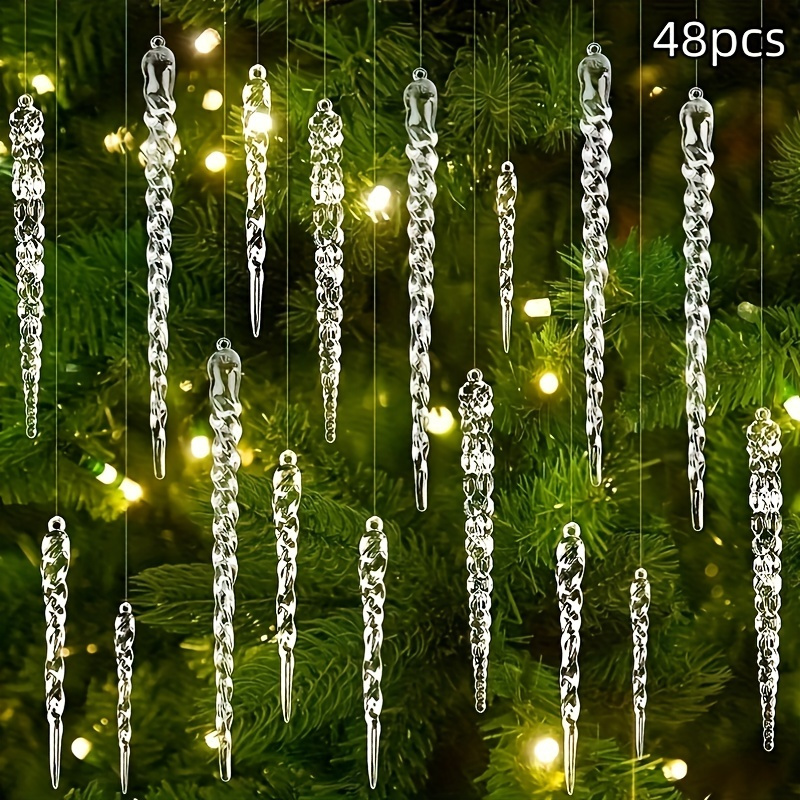 

48pcs Set Of Transparent Acrylic Ornaments - Spiral Design For Christmas Tree, Wedding & Valentine's Day Decorations