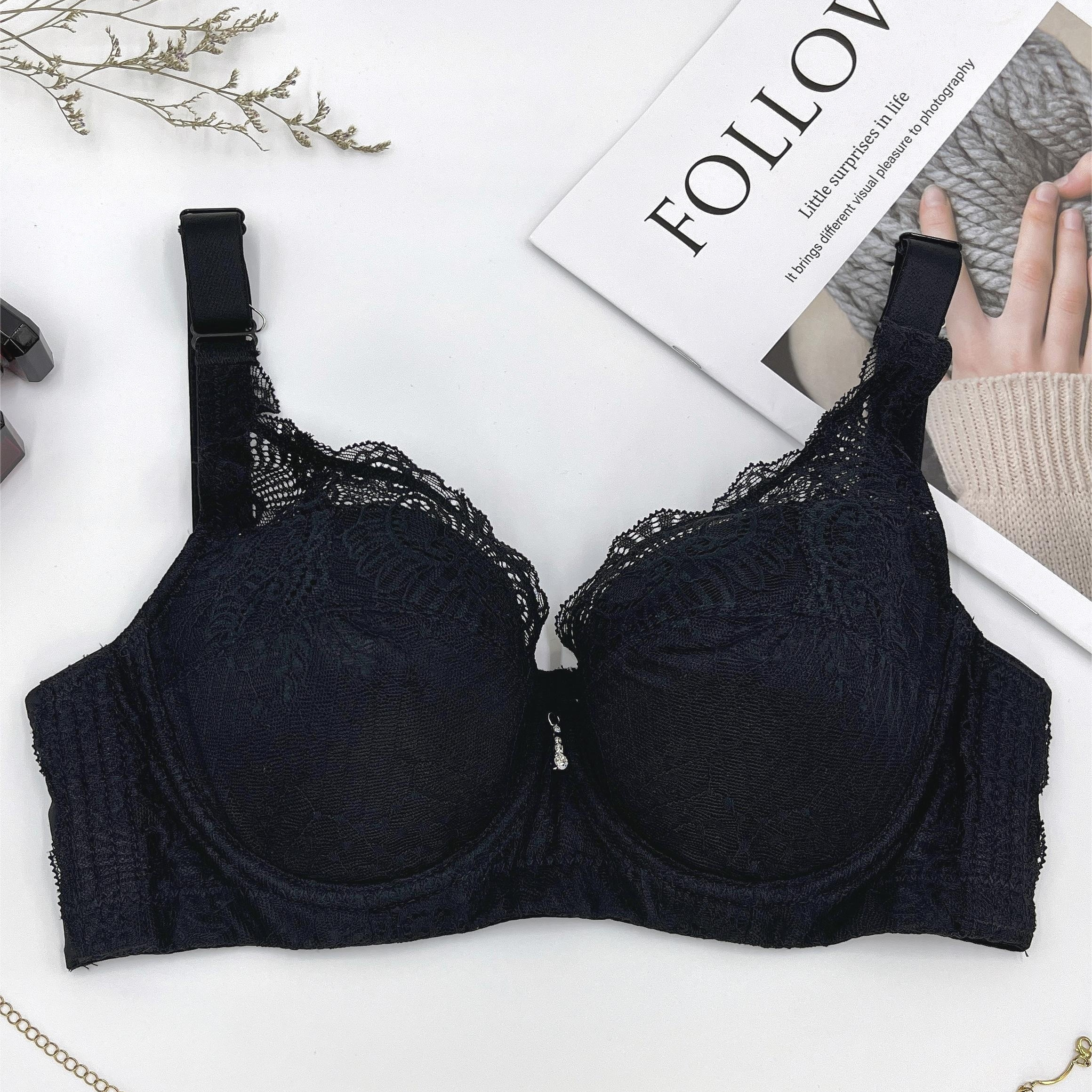 Contrast Lace T shirt Bras Comfy Breathable Front Buckle Bra - Temu