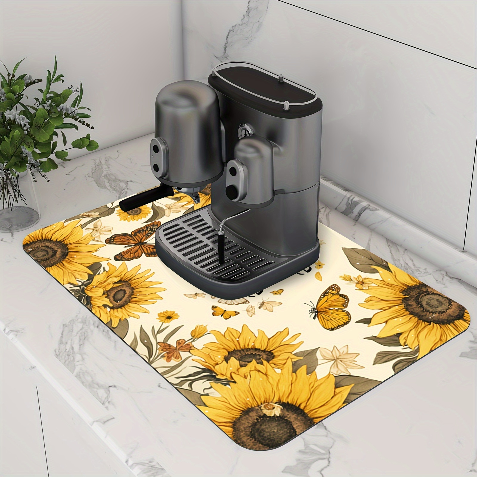 

1pc Thanksgiving Sunflower And Pattern Non-slip Drying Mat - , Wear-resistant Coffee Machine Mat For Home Kitchen And Patio Table Decor, Polyester, Holiday Gift Idea