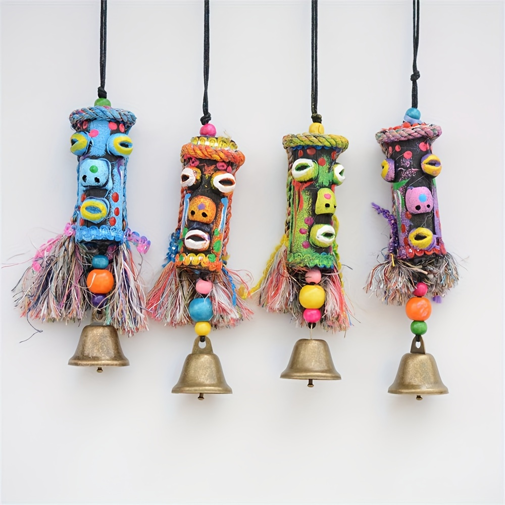 

Handcrafted Ethnic Wind Chimes With Vintage Totem Design - Wooden Beads & Accents, Perfect For Home & Bar Decor, Ideal Gift For Halloween, Christmas, And Father's Day