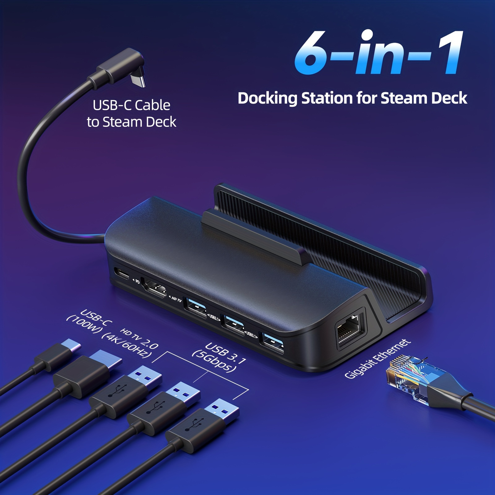11 in 1 for ROG Ally Game Console Dock Hub 4K 60Hz Docking Station Gigabit  1000Mbps USB Hub Type C USB PD 100W for Steam Deck