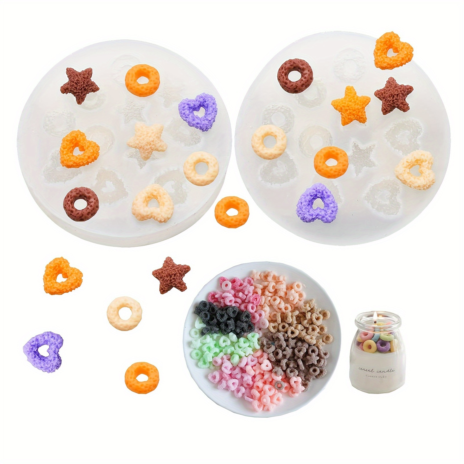 

1pc Silicone Cereal Candle Making Pendant Casting Silicone Mold Star Heart Wax Rings Lucky Charms Candle Making Making Silicone Molds