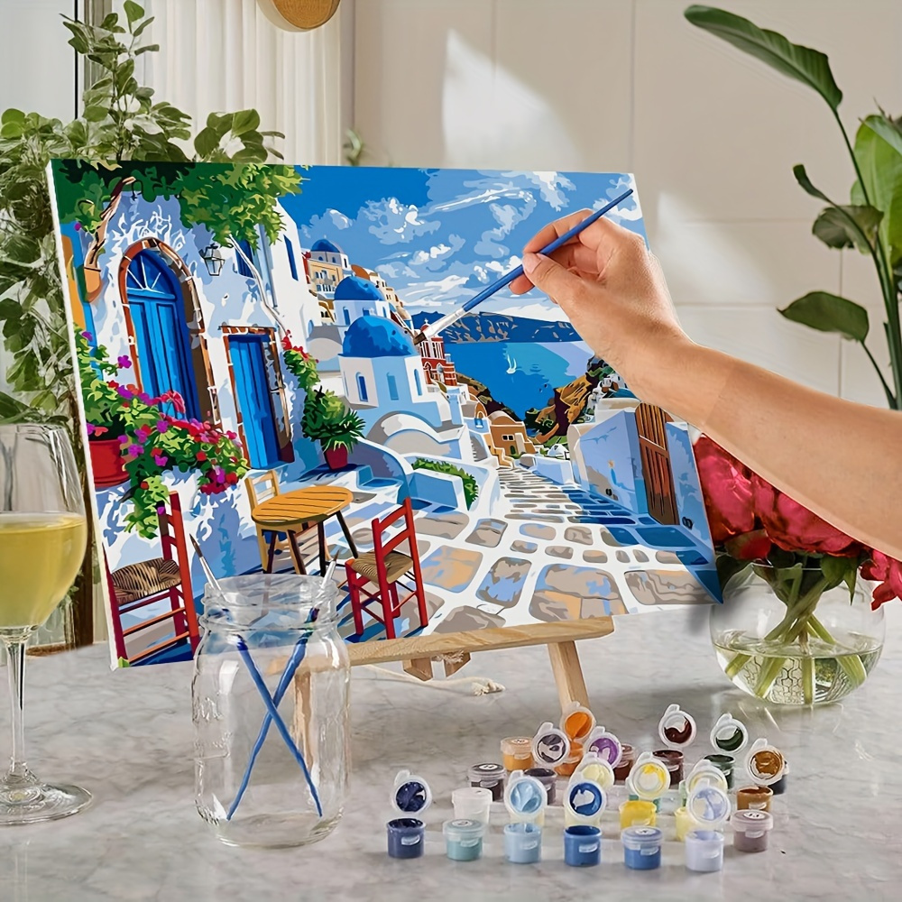 

coastal Charm" Diy Seaside Street Scene Paint-by-numbers Kit, 16x20" Frameless Canvas - Perfect For Relaxing Holiday Crafts & Home Decor, Ideal Gift For Friends