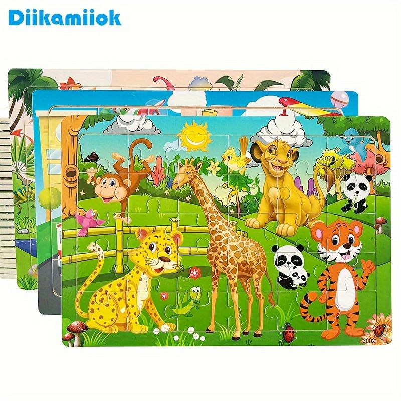 

Diikamiiok 30-piece Wooden Jigsaw Puzzles For Kids - Cartoon Animal, Vehicle & More - Educational Toys For Early Learning & Fun!