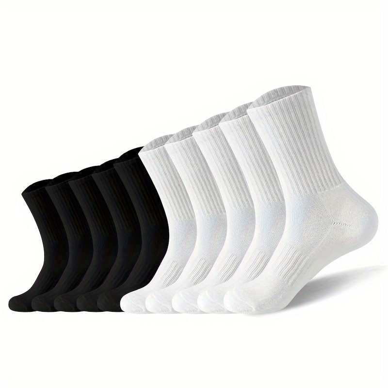 

2/5/10 Pairs Men's Solid Color Compression Mid-calf Crew Socks, Breathable Comfy Casual Socks Sweat-absorbing Fashion Sports For Outdoor Fitness Basketball Running