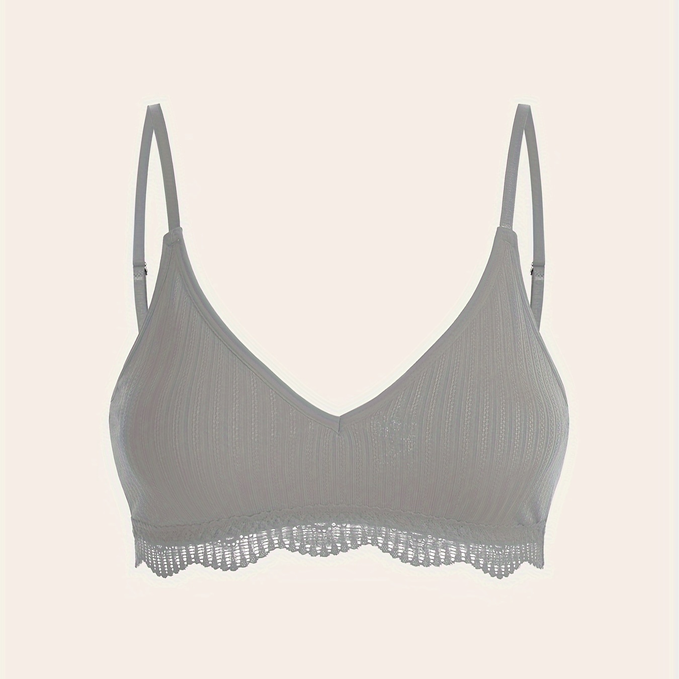 

Contrast Lace Wireless Bra, Comfy & Breathable Scallop Trim Bra, Women's Lingerie & Underwear