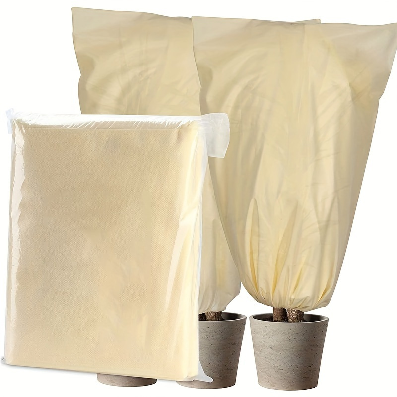 

2pcs, Plant Cover Freeze Protection, 47" X 71" (approx. 120 Cm X 180 Cm) Extra Thick Plant Cover Freeze Protection Cloth With Drawstring And Zipper For Cold Winter Weather (pack Of 2, Beige)