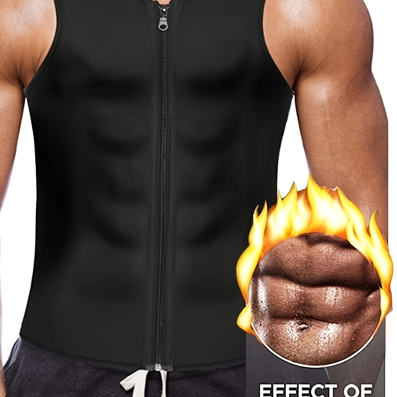 

Men's Compression Sweat Sauna Waist Trainer, Athletic Mid Stretch Zip Up Vest Body Shaper For Workout Fitness Gym