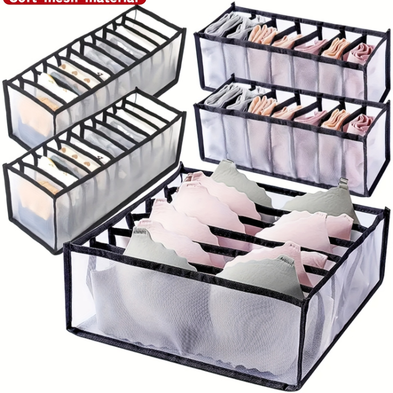 5pcs/set Foldable Bra Organizer - Closet Drawer Divider for Women's Lingerie, Underwear, Socks, and Ties