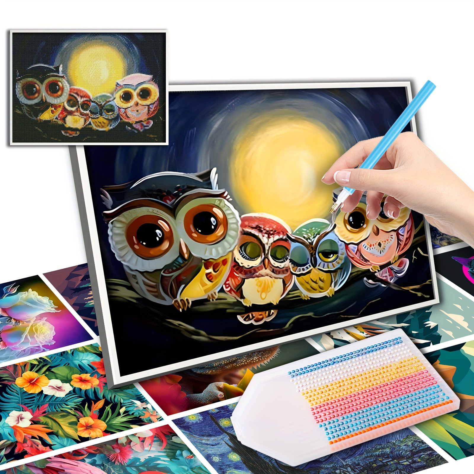 1set 33x45cm/13.8x17.7inch Round Drill Canvas Owl Home Living Room Dining  Room Wall Decor Holiday Gift For Family Friends Diamond Painting DIY Diamond