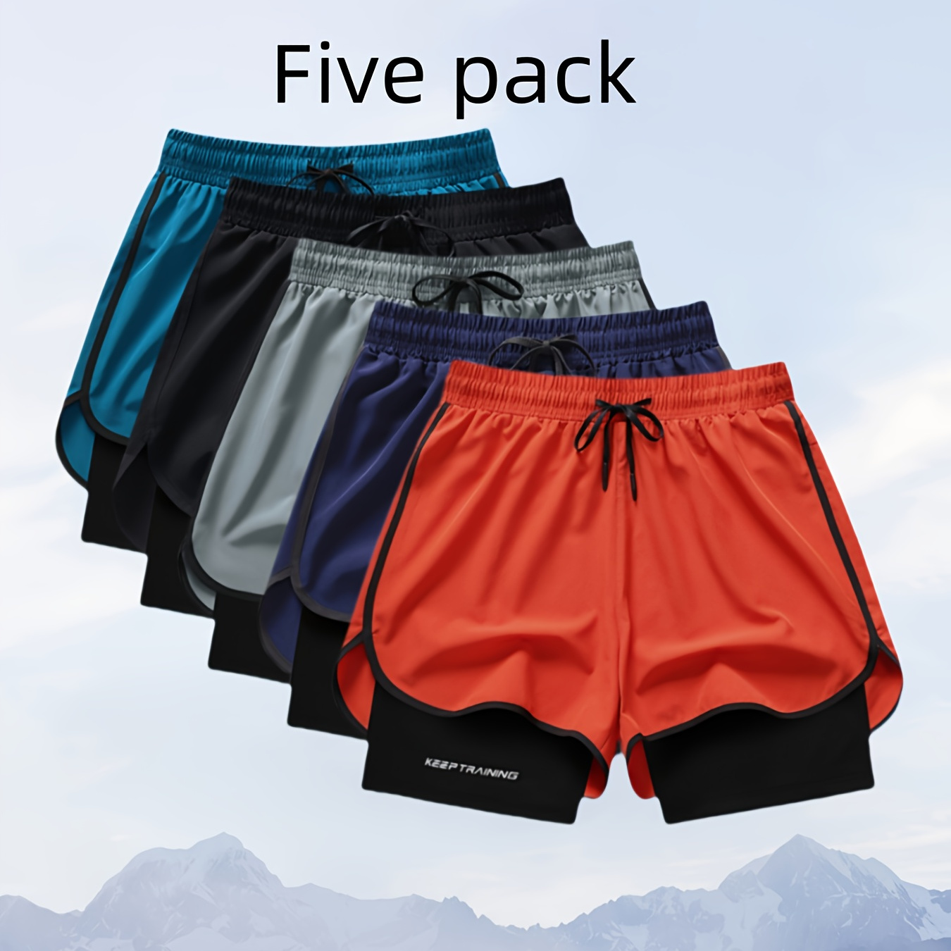 

5pcs Men's Casual Polyester Culottes Shorts, Quick Dry, Solid Color, Drawstring, Regular Fit, Slight Stretch, Woven, 120g/m², 70g/m² Lining, For Running, Swimming, Beach, Weekend