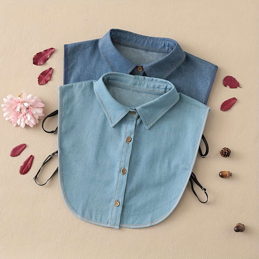 

Denim-style Polyester Faux Collar - Detachable Half Shirt False Collar Accessory For Layering - Unisex Decorative Collar For Sweaters, Round Neck Tops - Easy Care Hand Washable Woven Fabric