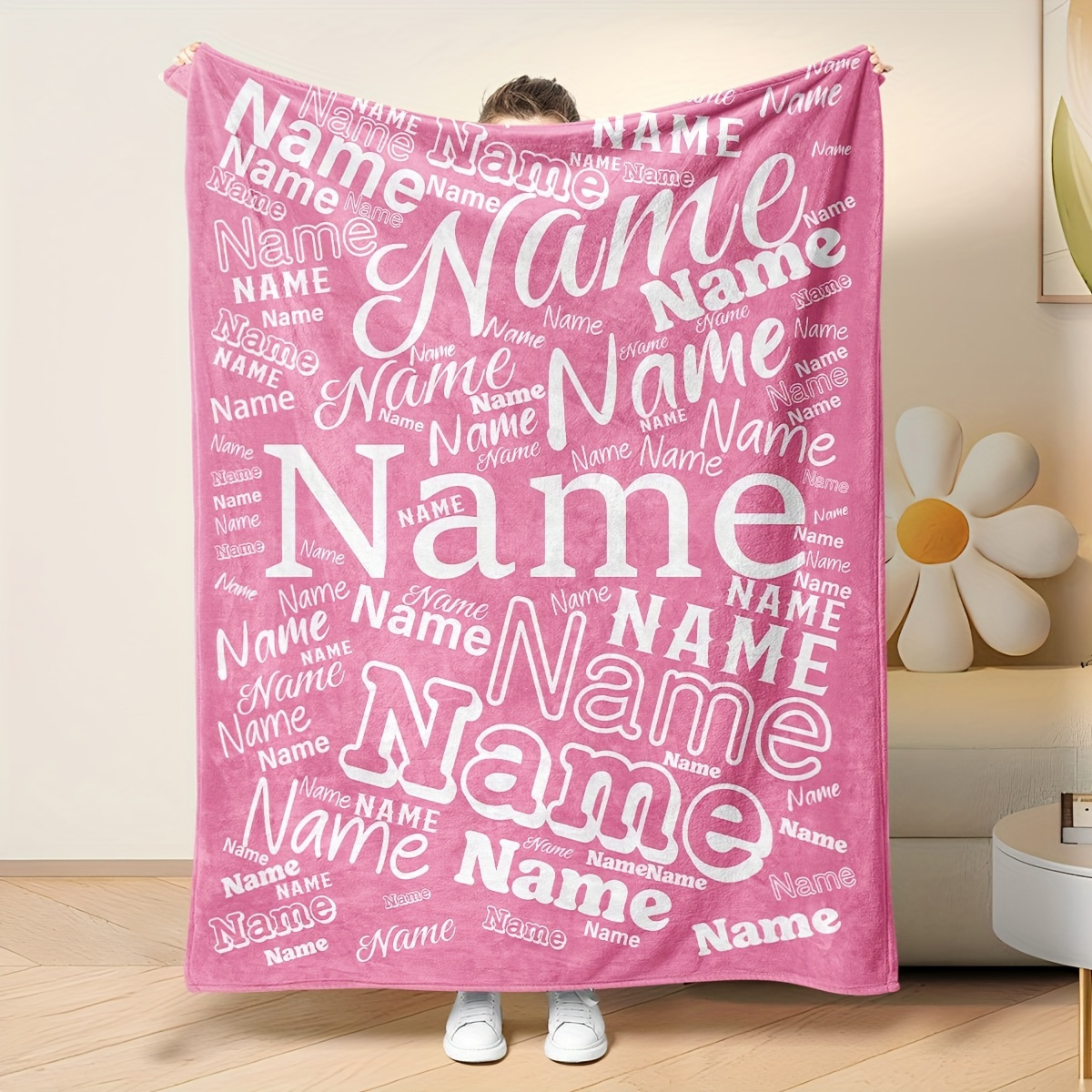 

1pc Custom Name Blanket Multicolor Pattern Soft Nap Blanket 4 Seasons Office Chair Flannel Blanket Gift Blanket