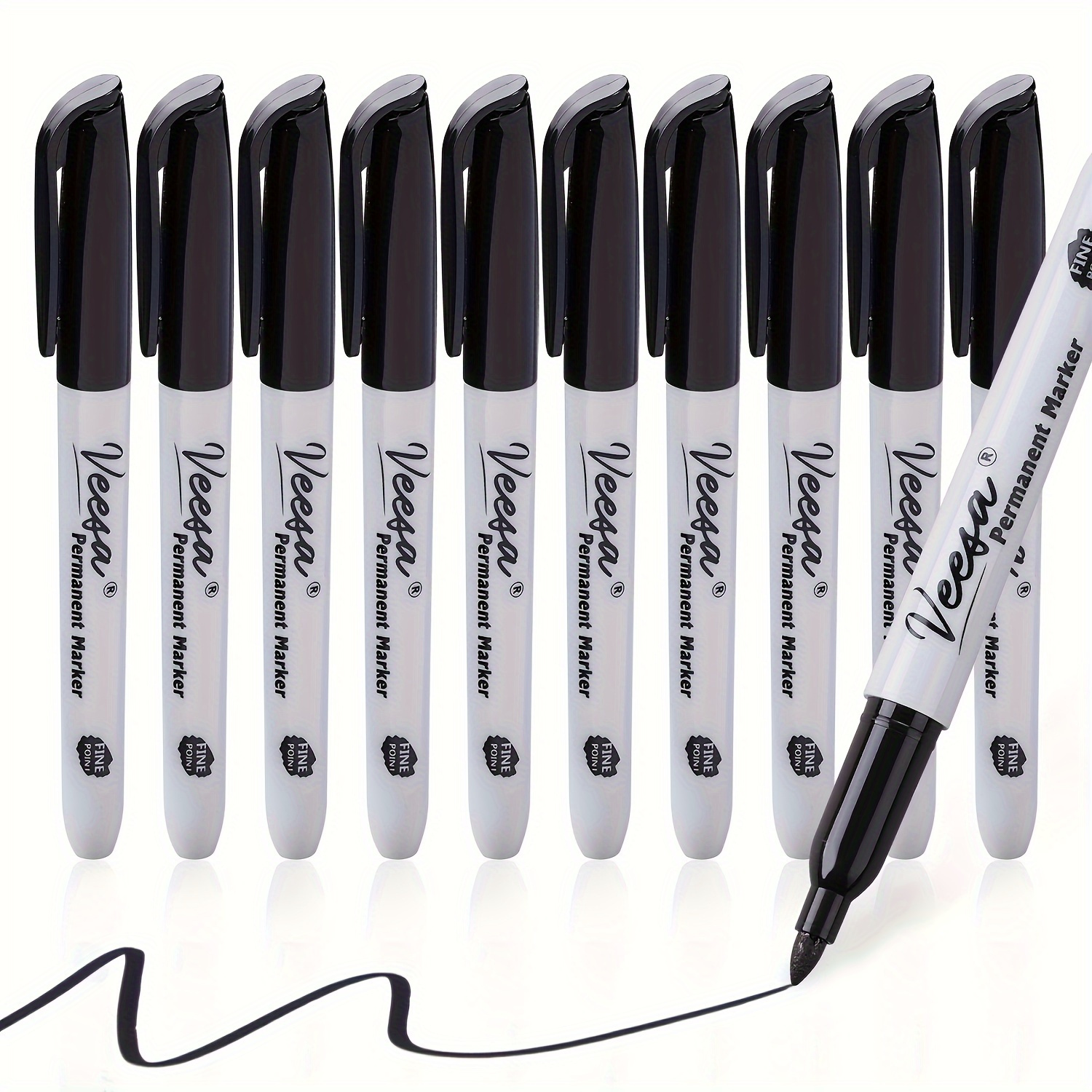 

10pcs Black Permanent Markers Fine Tip, 10-count Waterproof, Smear Proof, Quick Drying