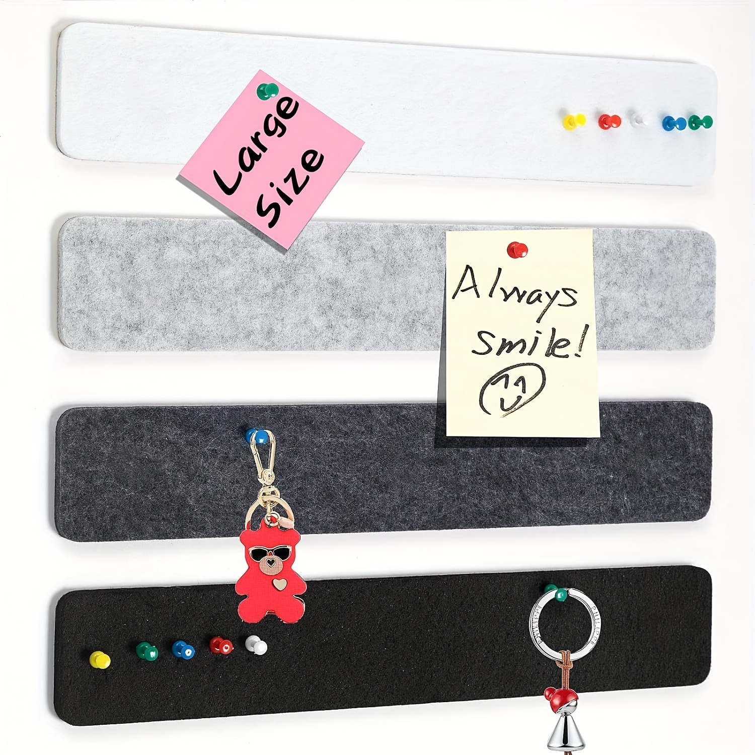 

Felt Notice Board, 4 Large Cork Strip Strips With 35 Pushpins, Self-adhesive And Will Not Damage The Wall, For Sticking Notes, Photos, Schedules In The Office Felt Pin Board (black, Gray, White)