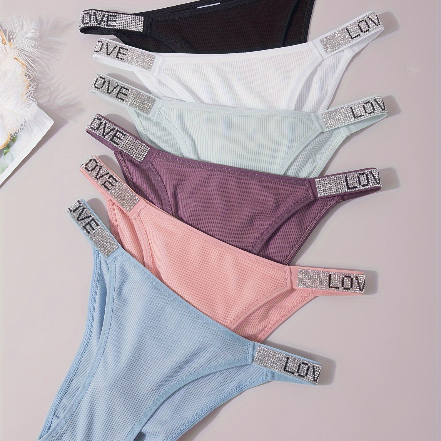 Letter Rhinestone Panties Soft Comfy Stretchy Intimates - Temu