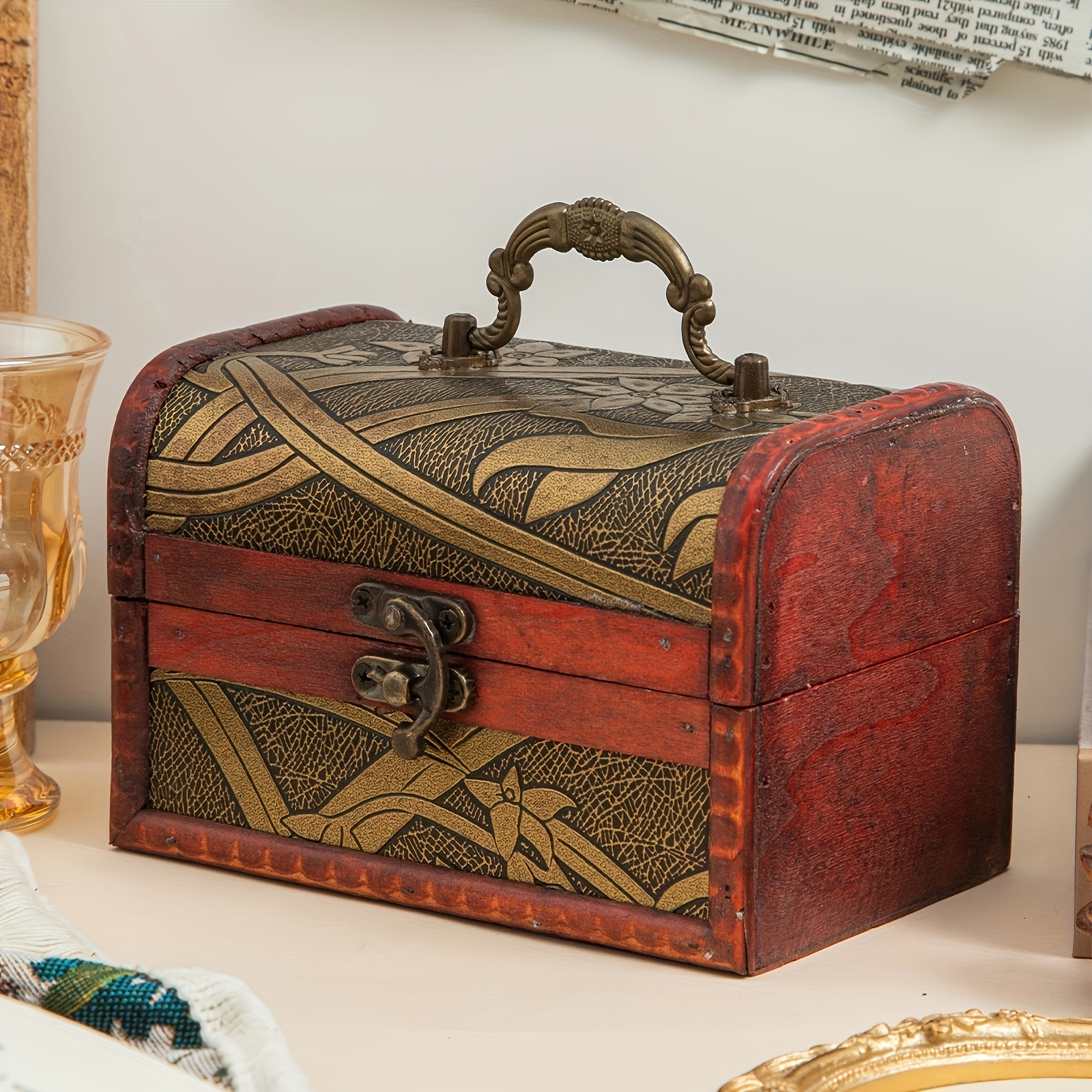 Decorative Wooden Treasure Box Engraved Art Storage Box - Temu