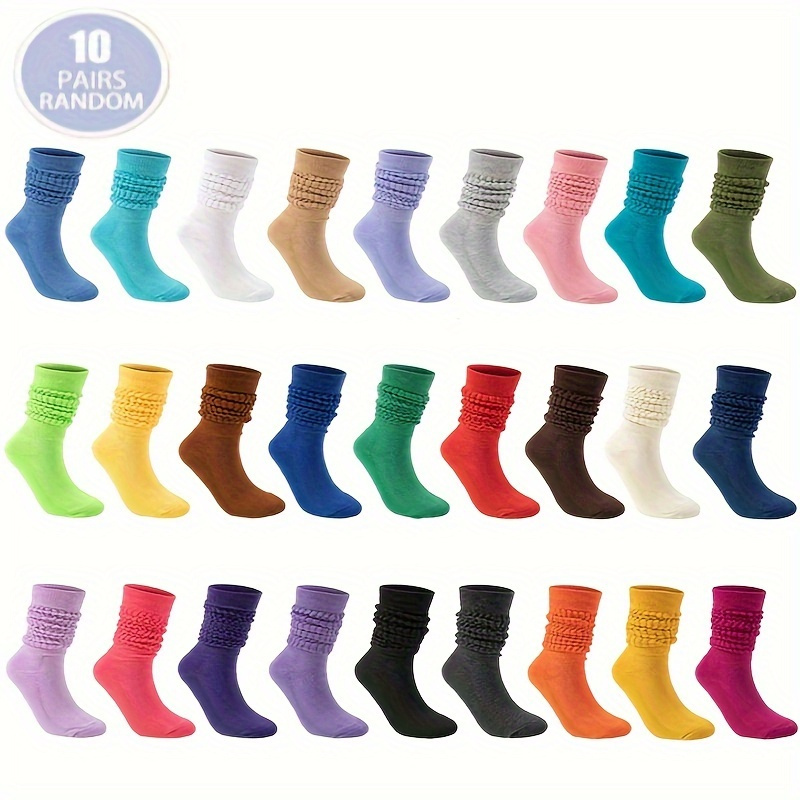 

10 Pairs Random Thick Calf Socks, Simple & Warm Slouch Socks For Fall & Winter, Women's Stockings & Hosiery