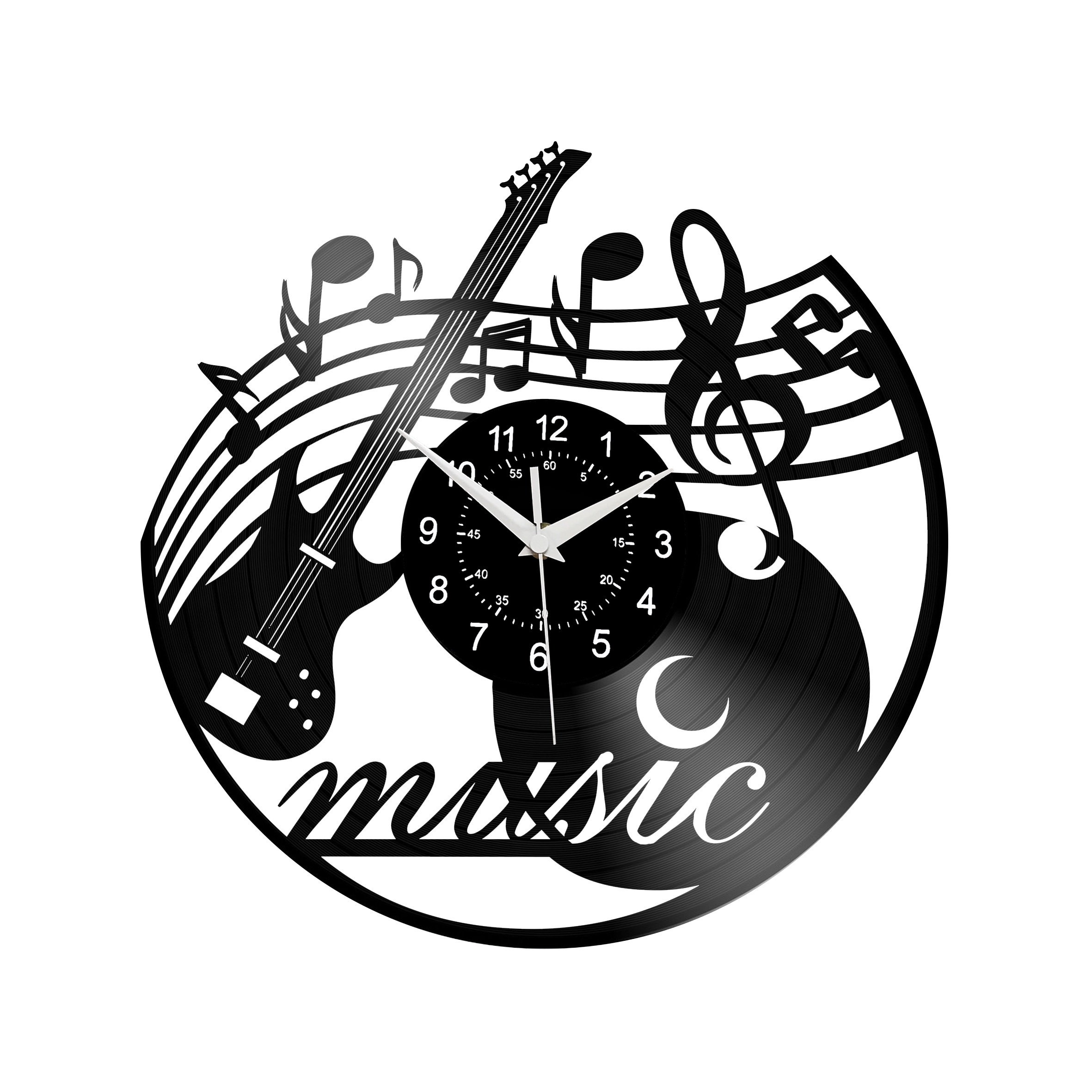 

Music Guitar Band Theme Silent Wall Clock - Record Design - Ideal For Bedroom, Kitchen, Home Decor - Battery Powered (aa Battery) - Perfect Gift For Music Lovers