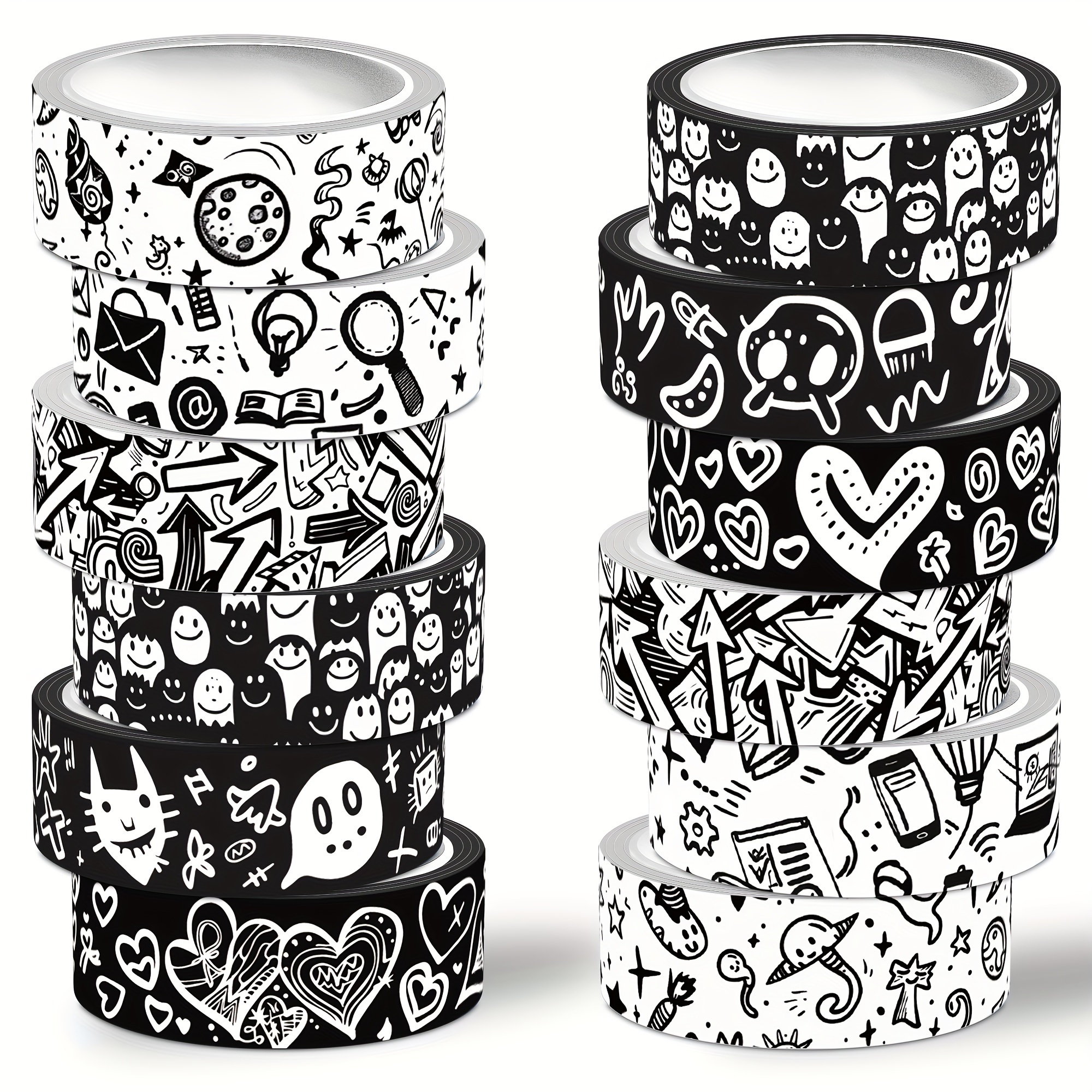 

Nikomie 12-pack Graffiti Washi Tape Set, Black And White Decorative , Non-waterproof Paper Material, Bohemian Style Design For Journaling, Scrapbooking, Diy Projects & Gift Wrapping