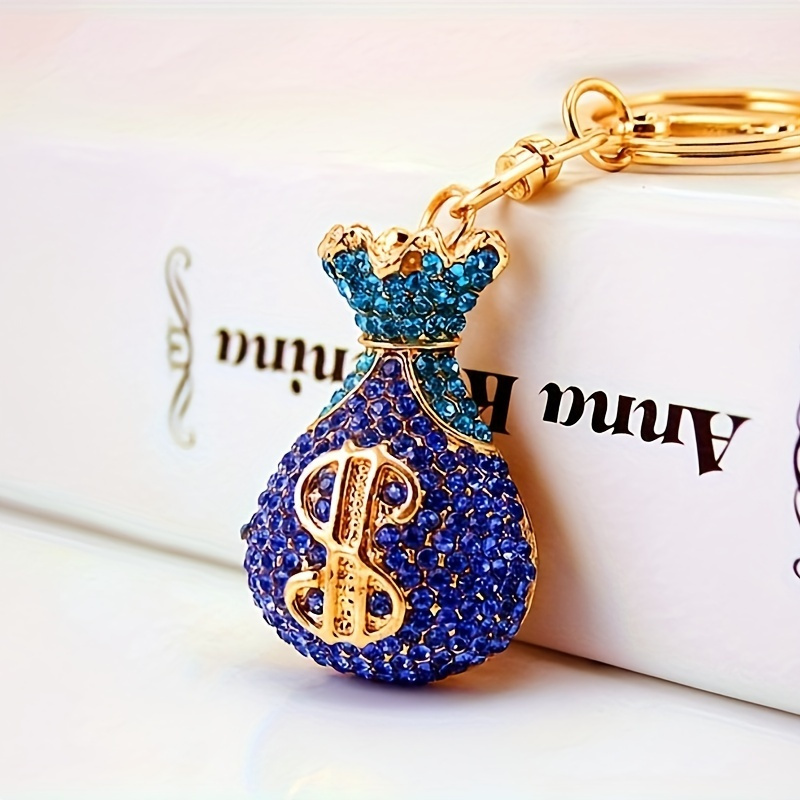 

1pc Classic Money Bag Keychain Golden Rhinestone Keyring Trendy Hanging Pendant Bag Charms For Women Daily Use