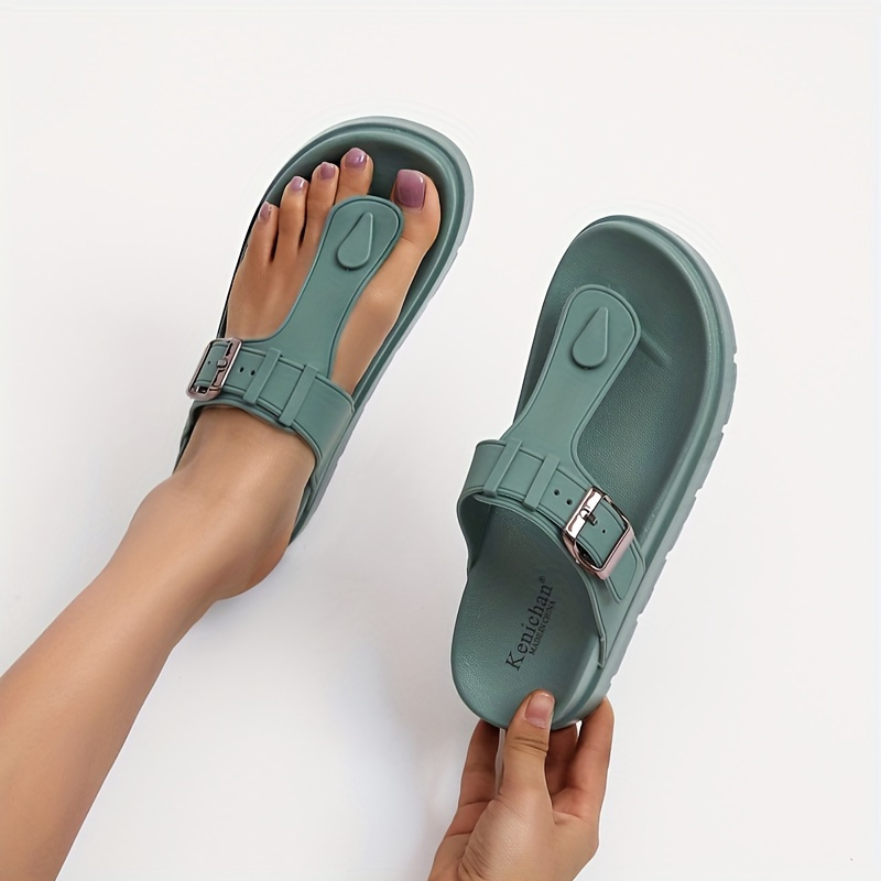 

Women's Solid Color Flip Flops, Casual Clip Toe Summer Shoes, Comfortable Buckle Strap Detailed Shoes