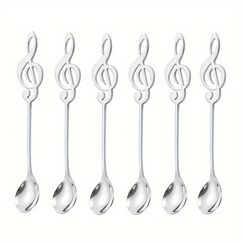 

6-piece Set, 6.1 Inch Creative Note Spoon, Stainless Steel Coffee Spoon, Stirring Ice Spoon, Music Note Dessert Spoon, Silvery/golden