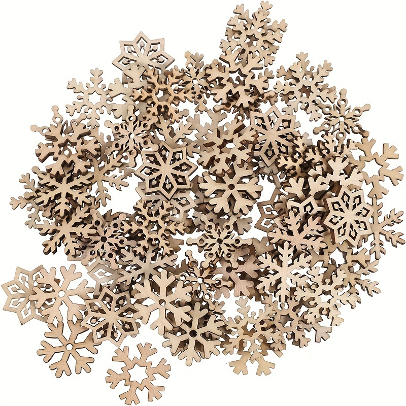 

50pcs Assorted Pattern Wooden Pieces Christmas Snowflake Cutouts Craft Embellishments Diy Decorative Accessories Manual Ornament For Diy Art