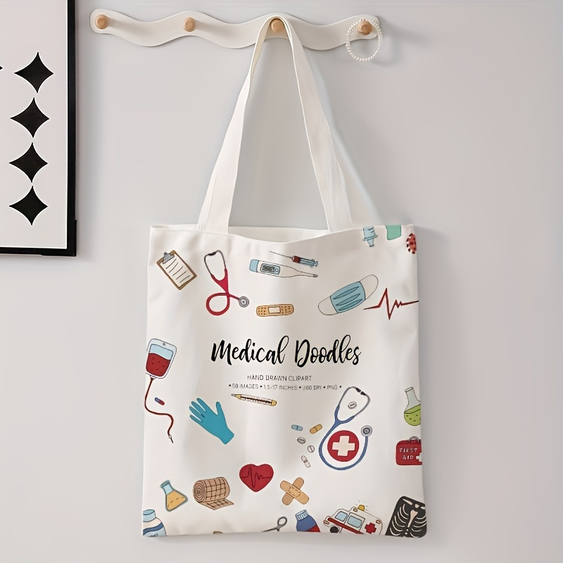 

1pc Medical Pattern Double-sided Printed Casual Tote Bag, Shoulder Bag, Multifunctional Shopping Handbag