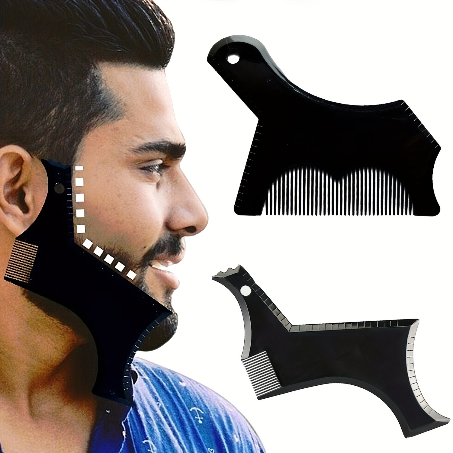 

2pcs Men's Beard Shaping Tool Template, Beard Guide Shaper With Comb, Edges Shave For Curve/straight/neckline//sideburns