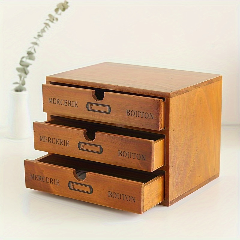 

1pc Vintage Wooden Storage Drawer, Office Desktop Storage Box, 1/2/3/4-layer Drawer Type Small Cabinet, Home Room Decor