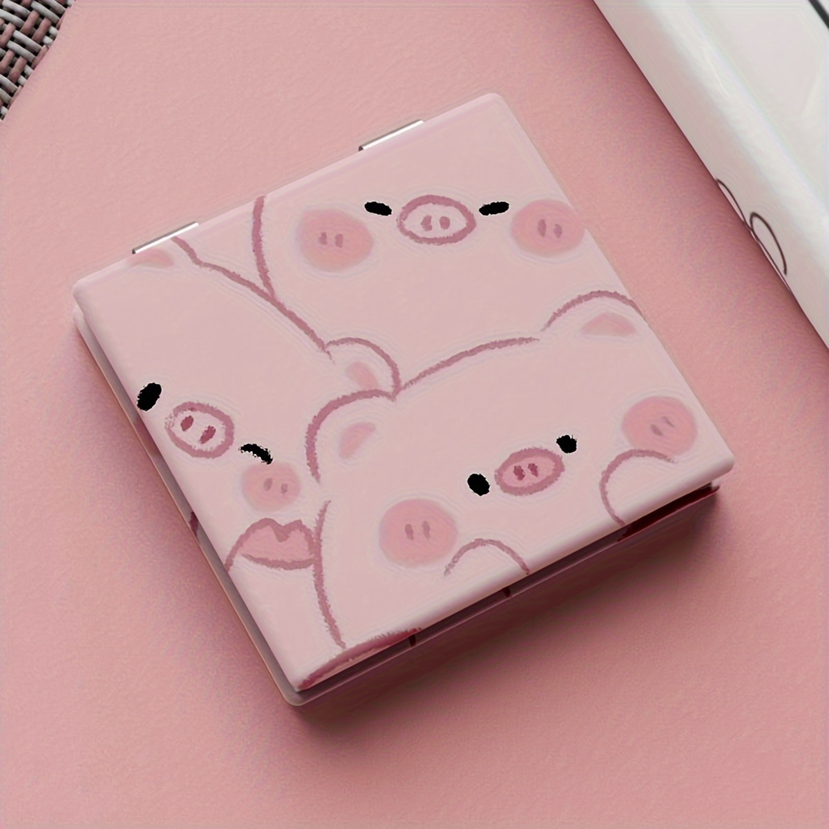 

Cute Pink Pig Pattern Square Folding Mirror Double Side Compact Mirror Adorable Vanity Mirror For Purse Perfect For Travel And Touch-ups