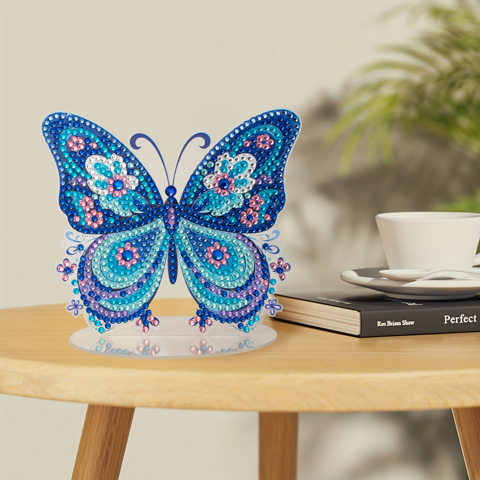 

5d Diy Butterfly Diamond Painting Kit For Desk Decor, Round Diamond Art, Acrylic Animal Themed Craft, Festive Gift Decoration