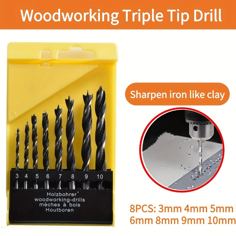 

5/8pcs Woodworking Triple Tip Drill-straight Shank, Twist Design For Solid & Hardwoods