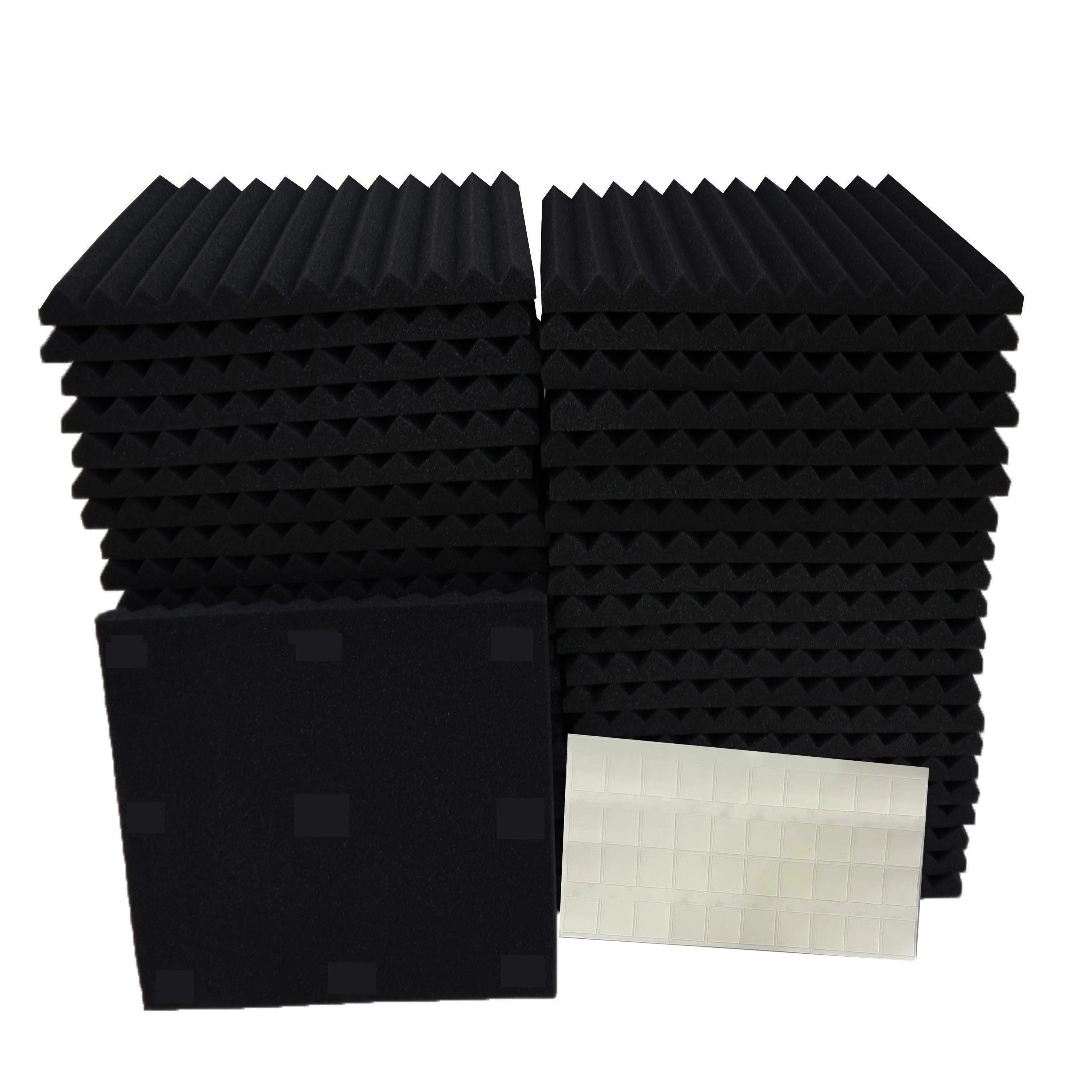 

Vibuilt 50pcs Black Acoustic Wedge Panels, 12"x12"x1" Sound Absorbing Wall Tiles For Studio Recording And Musical Instruments, Vibuilt