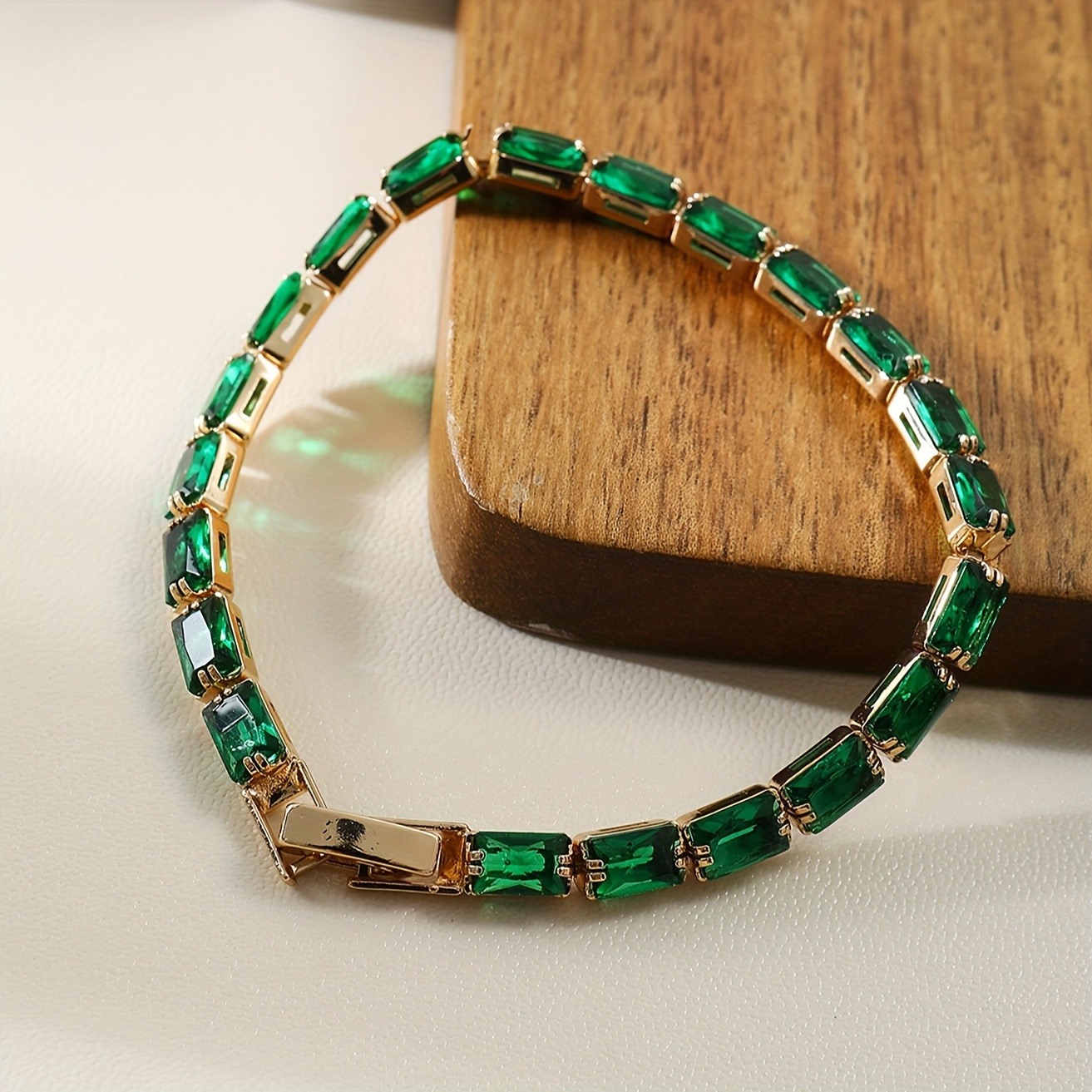 

14k Golden Plated Copper Bracelet With Synthetic Cubic Zirconia, Boho , Elegant Green, And Thanksgiving Gift For Mother, Wife, Daughter