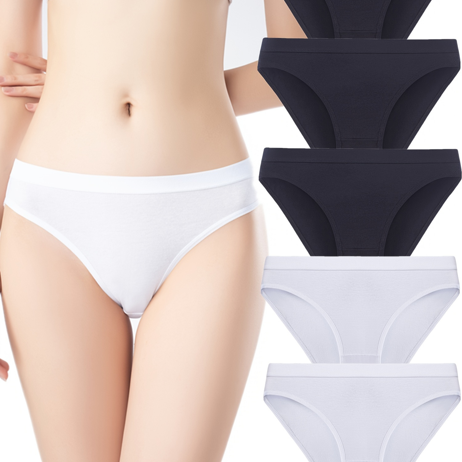 

5pcs Solid Simple Briefs, Comfy Breathable Stretchy Intimates Panties, Women's Lingerie & Underwear