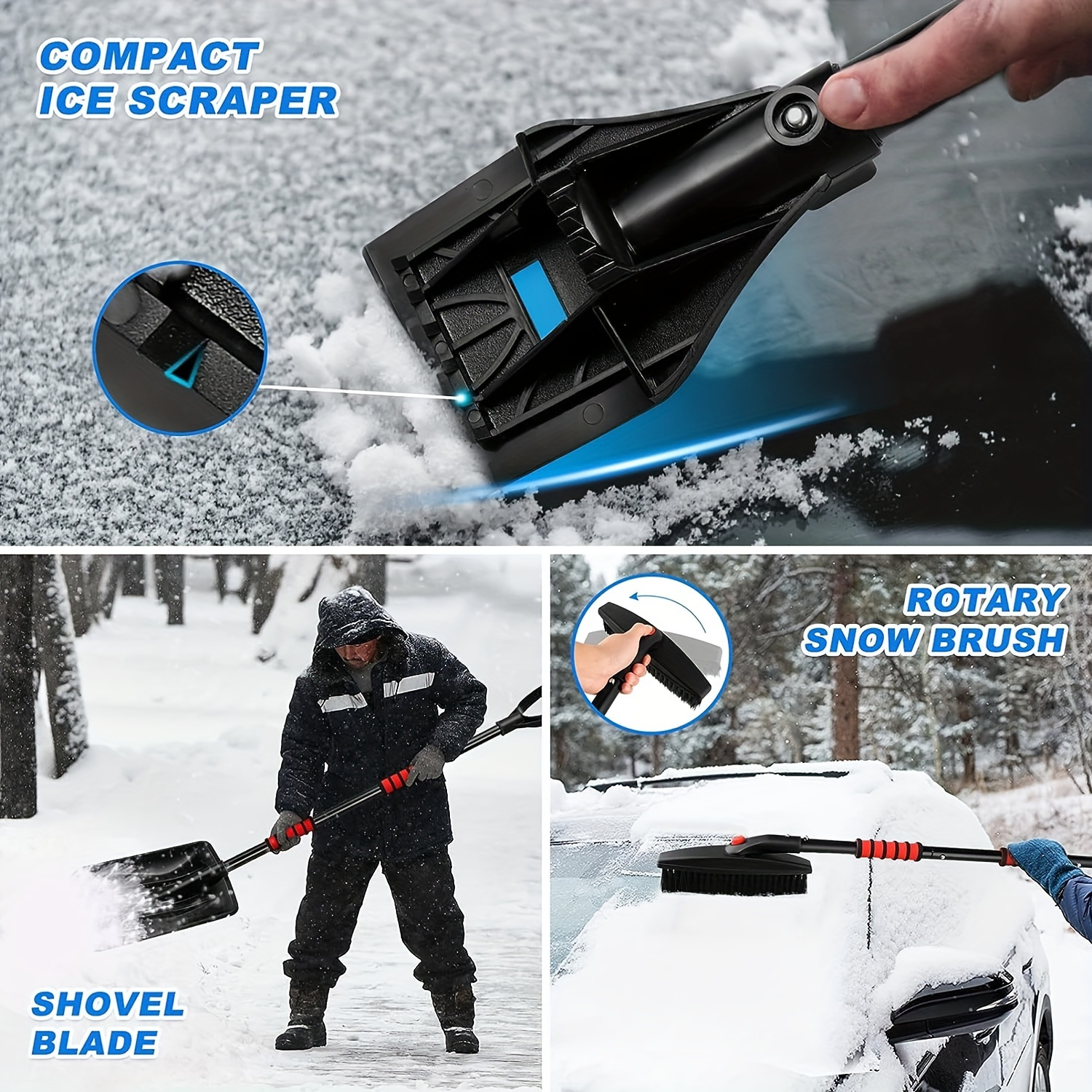 3in1 Car Snow Ice Scraper And Brush For Car SUV Trucks, Ice Snow Shovel,  Snow Cleaning Brush Squeegee Broom, Scratch Ice Snow Scraper Remover