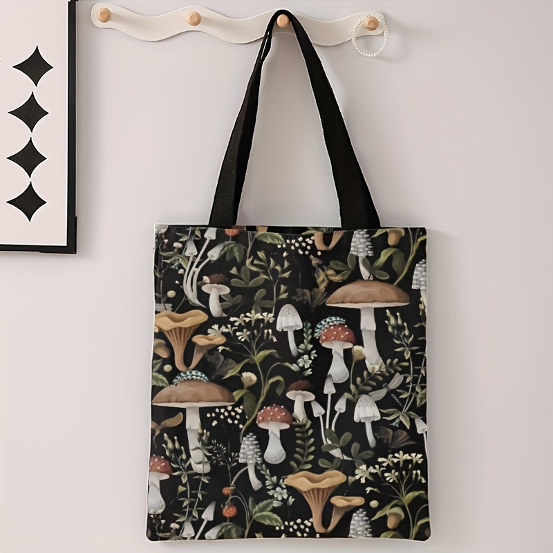

Mushroom Pattern Printed Casual Tote Bag, Reusable Multi-functional Fashionable Shopping Canvas Backpack, Prefect For Men's And Women's Outdoor Activities & Commute & Sport