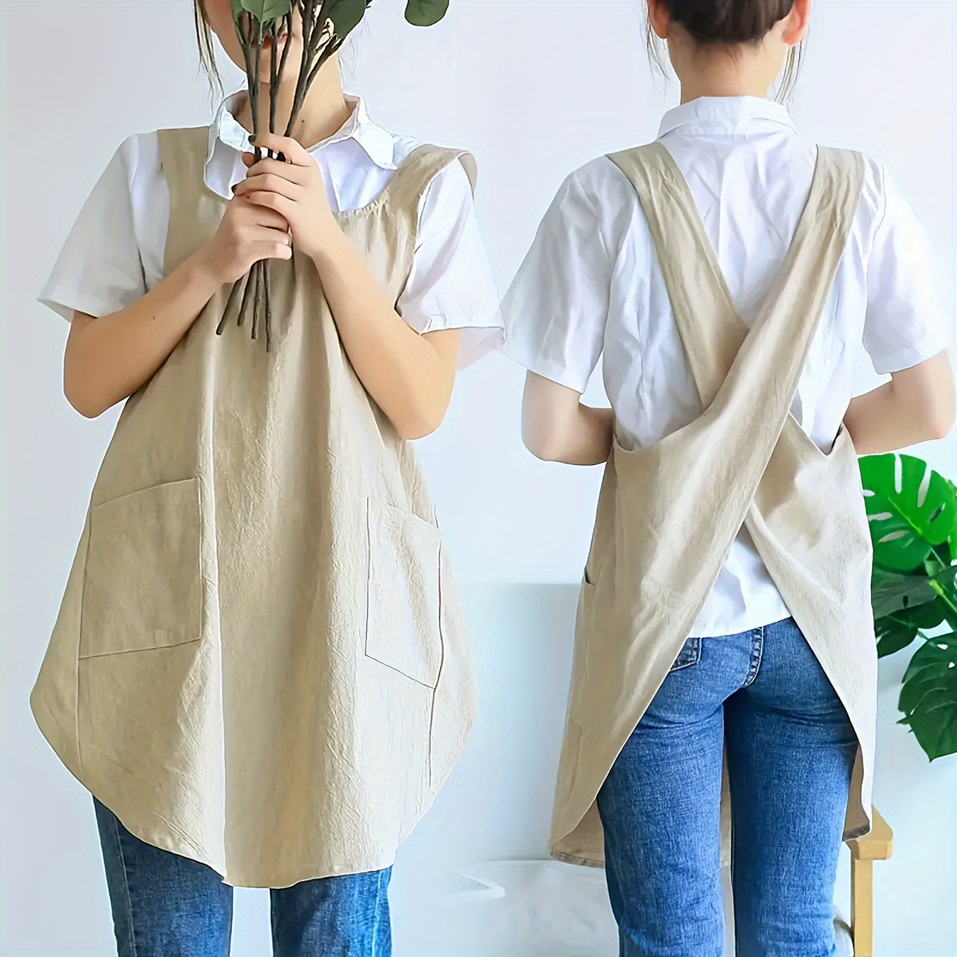 

Cotton -back Apron With Pockets - Versatile Full Apron For Gardening, Cooking, Painting, Woven Fabric, 100% Cotton Cover - Pack Of 1