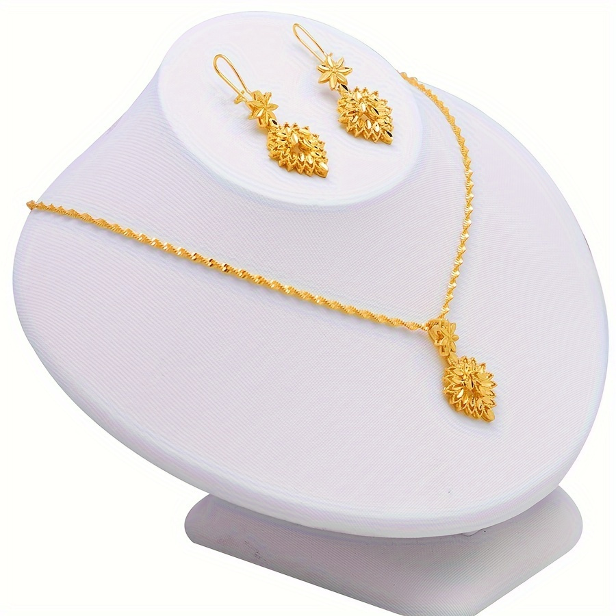 

22k Gold-plated Jewelry Set, Leaf Design Earrings And Necklace, Minimalist Style For Weddings And Formal Events, Dupes Luxury Jewelry