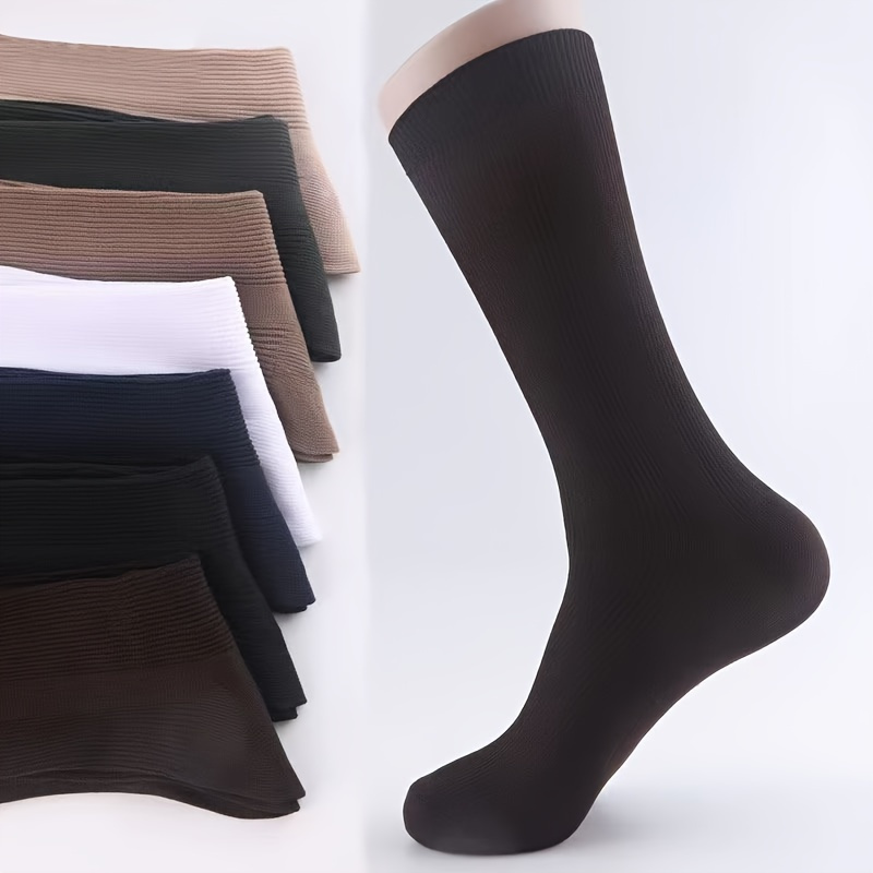 

4 Or 5 Or 7 Pairs Of Men's Solid Long-tube Socks, Anti-odor Breathable Thin Socks For All Seasons Wearing