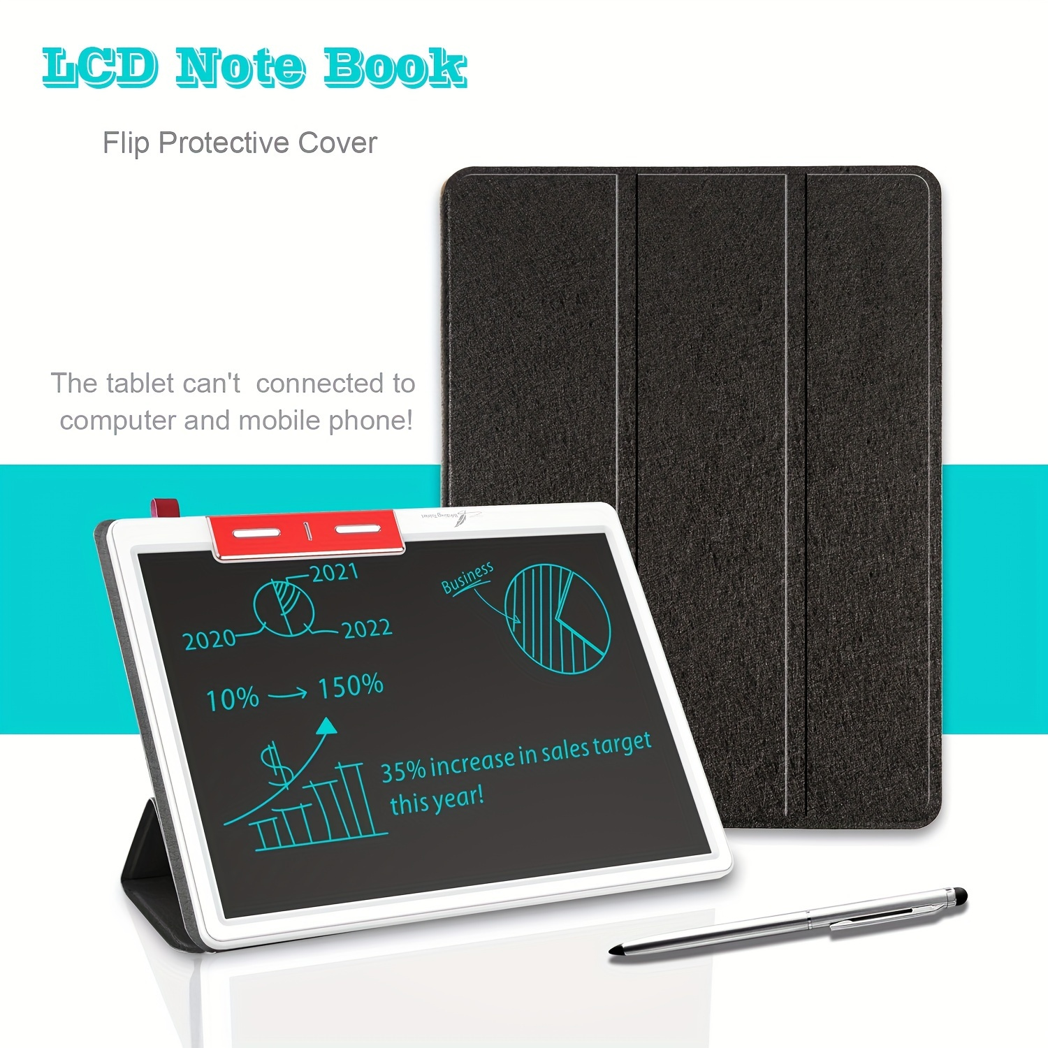 

10 Inch Lcd Note Book Lcd Writing Tablet With Faux Leather Protective Case, Electronic Drawing Board For Digital Handwriting Pad Doodle Board School Or Officeblack